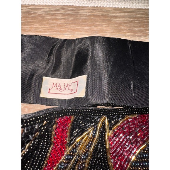 MAJAY Beaded Belt Black Red Gold Tapestry Accents Waist Dressy Party - Picture 2 of 5